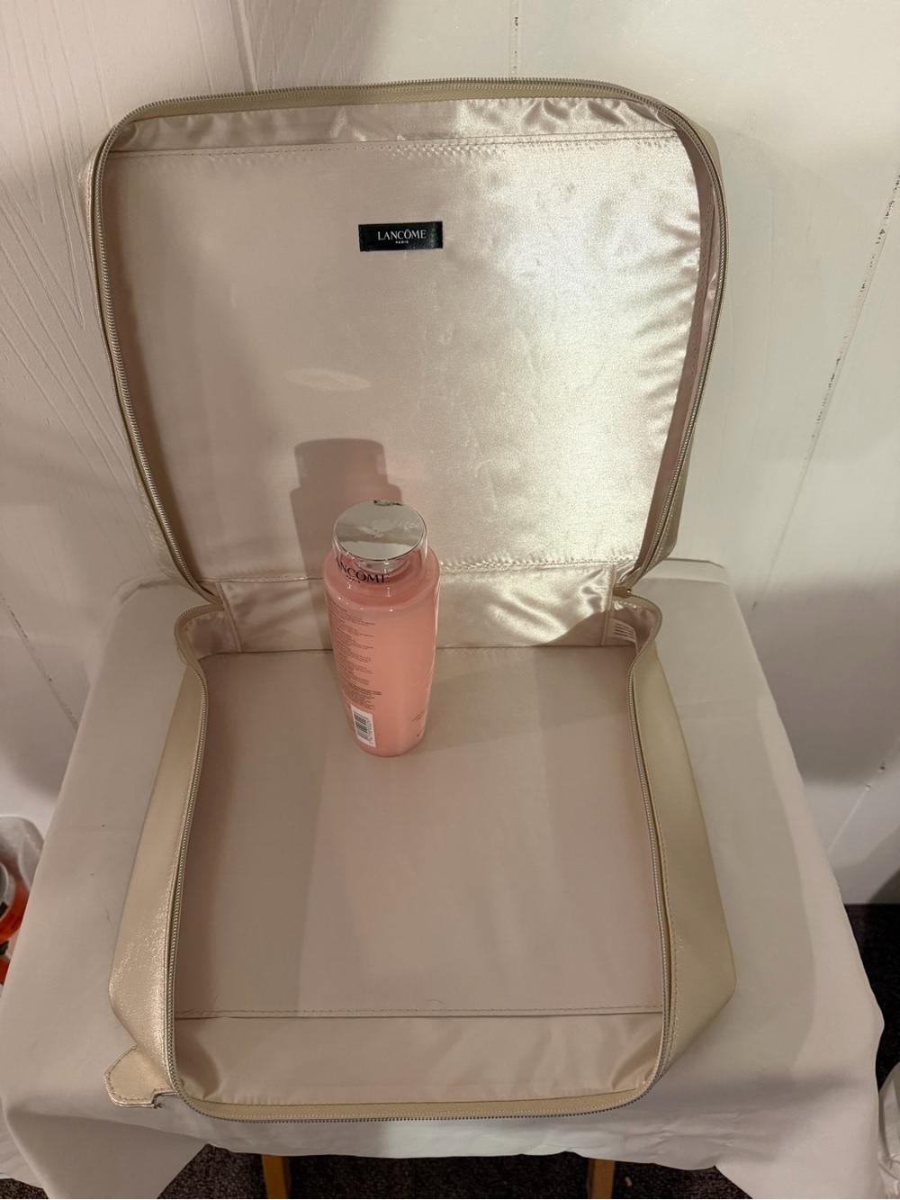 Gold Travel Cosmetic Case with Bottle